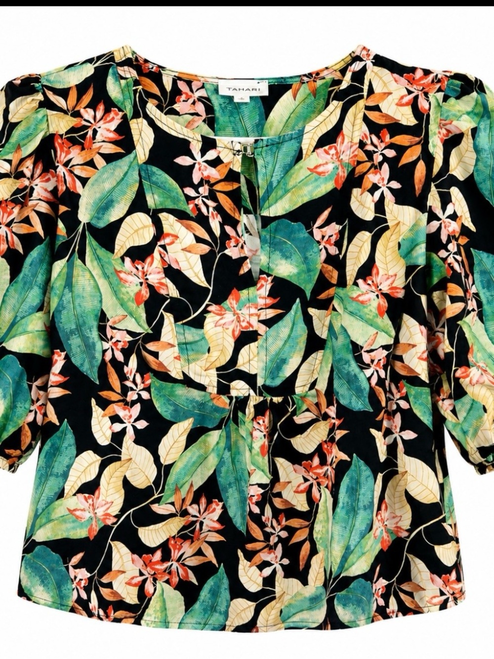 Panama Jack Black Floral Puff-Sleeve Peasant Top